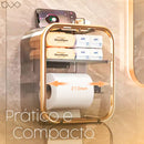 Organizador de Banheiro 2 em 1 – Estrutura Dourada com Porta-Papel