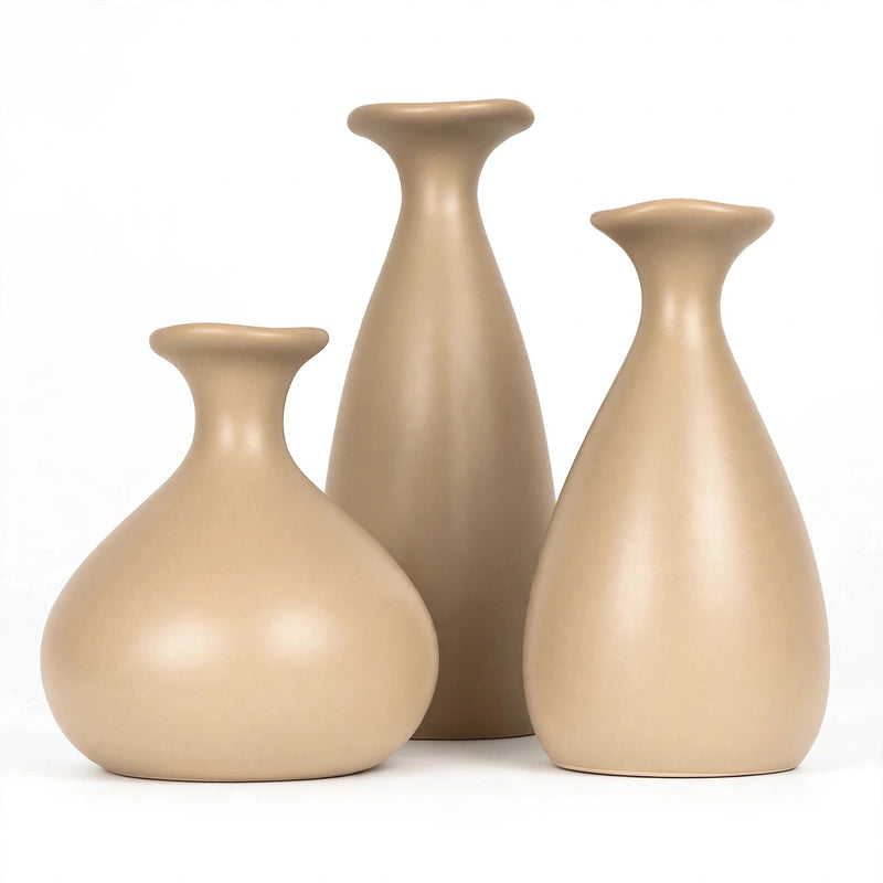 Trio de Vasos Garrafa de Cerâmica Decorativos