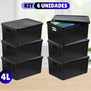 Kit 6 Cestos Organizadores Rattan com Tampa – 4L