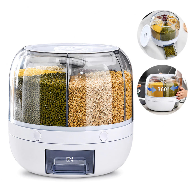 Dispenser Premium de Alimentos 6 Divisões com Base Giratória